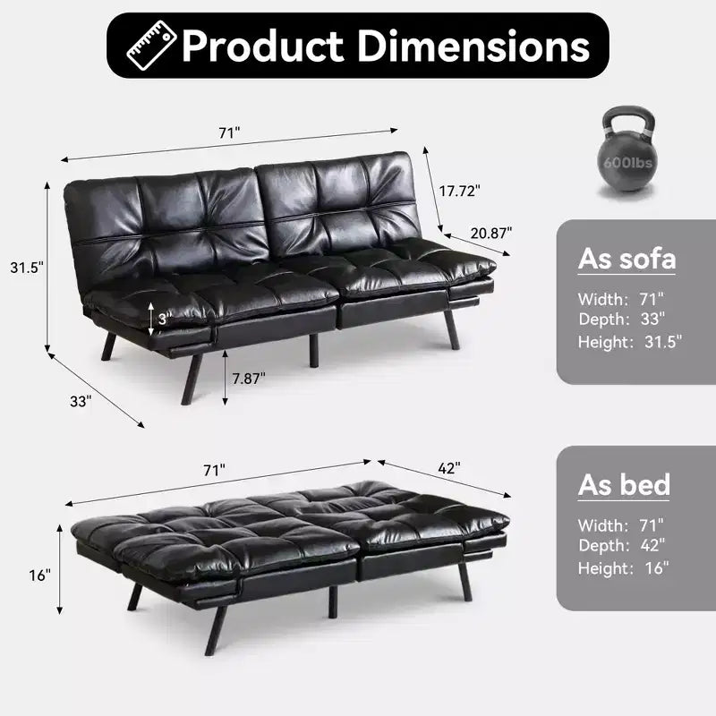 Canapé-lit futon convertible 71", futon moderne en lin avec coussin détachable, dossier et accoudoirs réglables