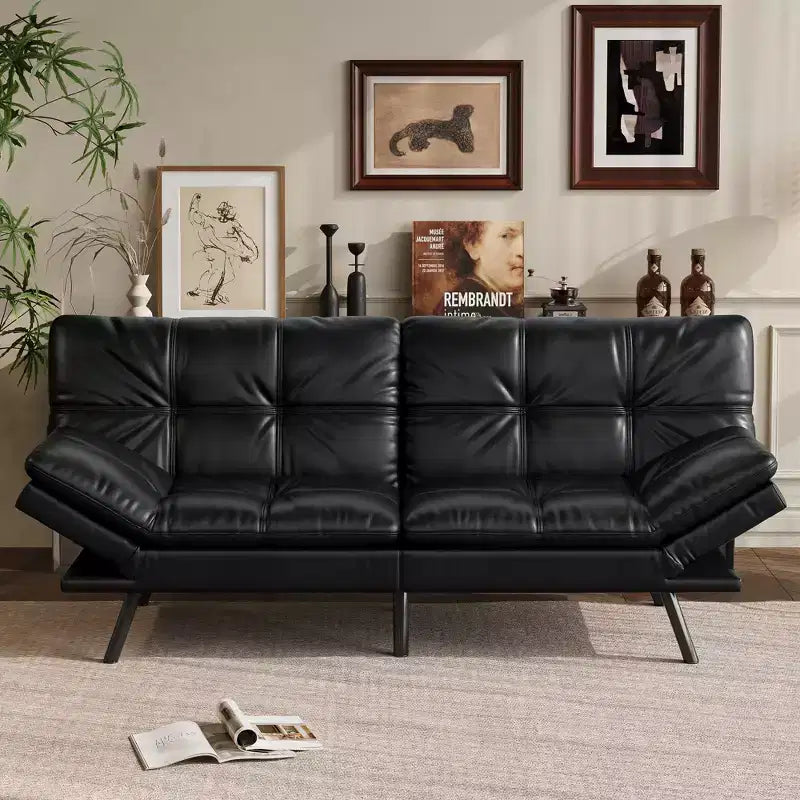 Canapé-lit futon convertible 71", futon moderne en lin avec coussin détachable, dossier et accoudoirs réglables