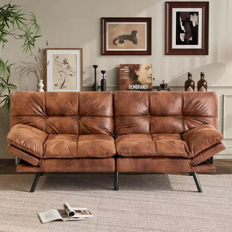 Canapé-lit futon convertible 71", futon moderne en lin avec coussin détachable, dossier et accoudoirs réglables