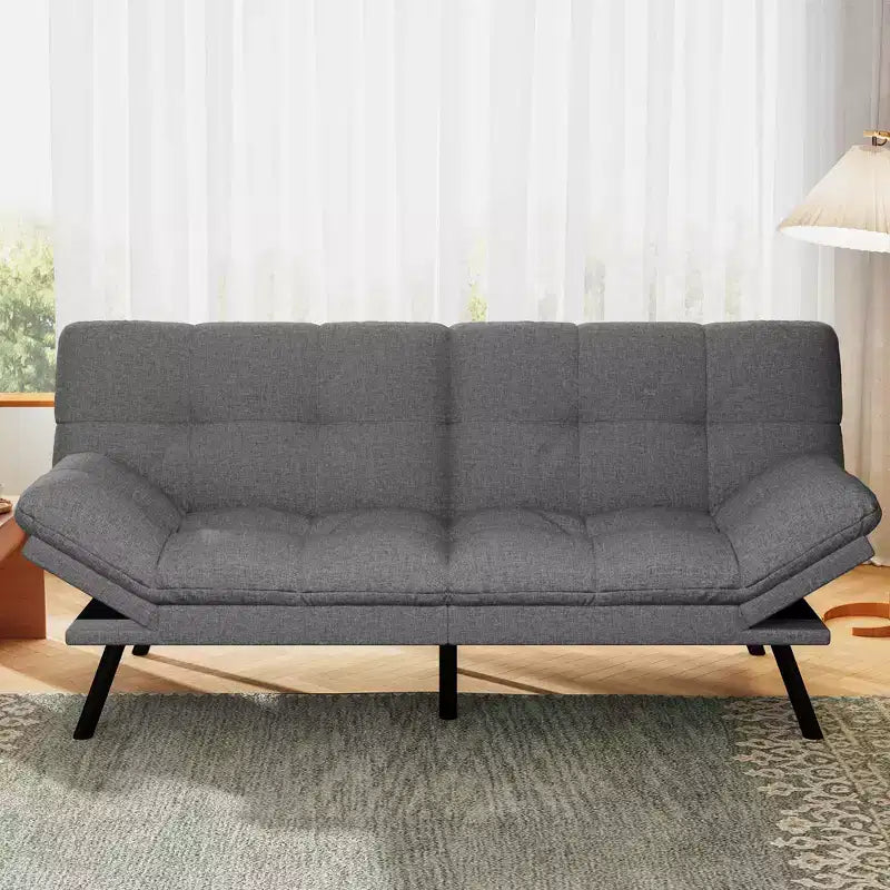 Canapé-lit futon convertible 71", futon moderne en lin avec coussin détachable, dossier et accoudoirs réglables