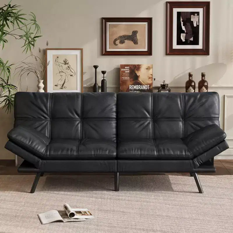 Canapé-lit futon convertible 71", futon moderne en lin avec coussin détachable, dossier et accoudoirs réglables