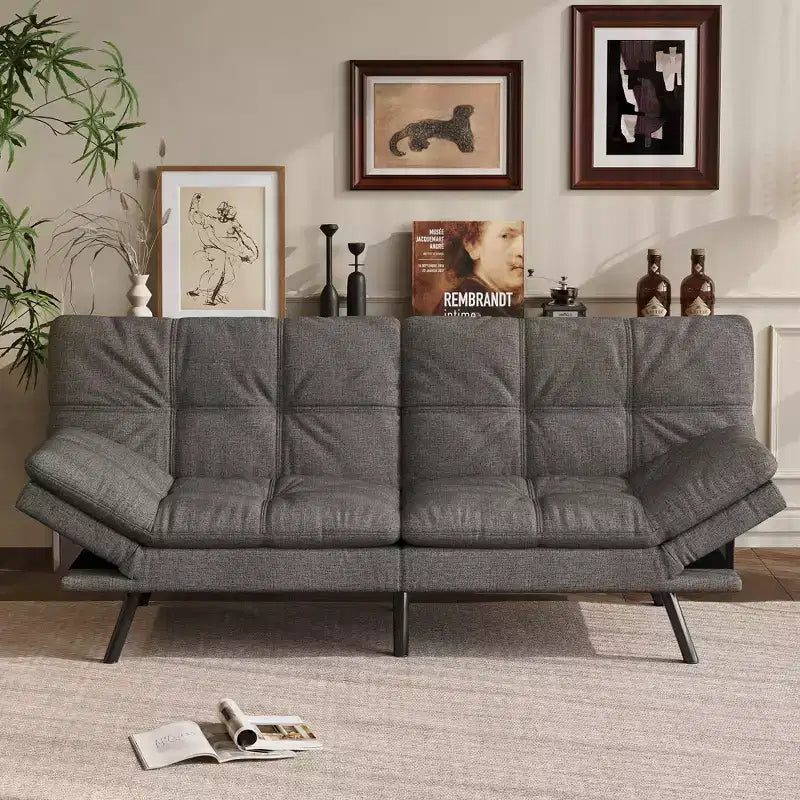 Canapé-lit futon convertible 71", futon moderne en lin avec coussin détachable, dossier et accoudoirs réglables