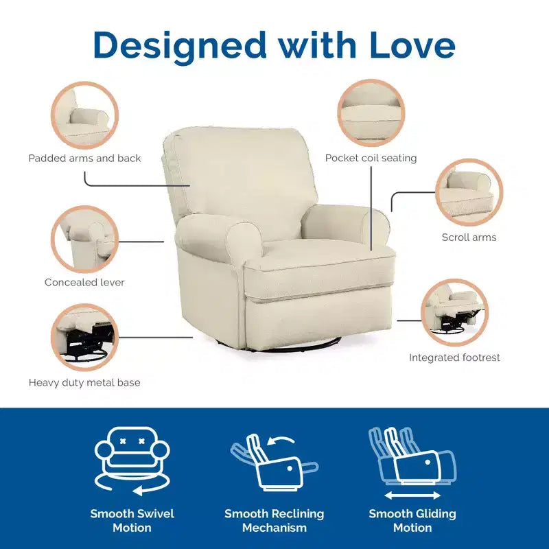 Fauteuil inclinable, pivotant et à bascule pour chambre de bébé