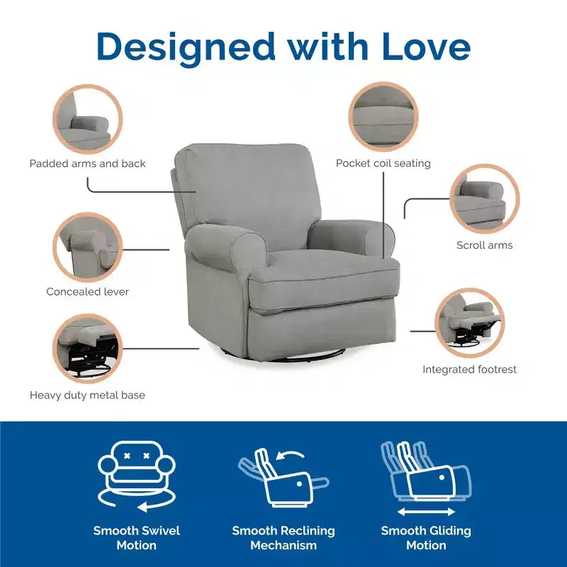 Fauteuil inclinable, pivotant et à bascule pour chambre de bébé