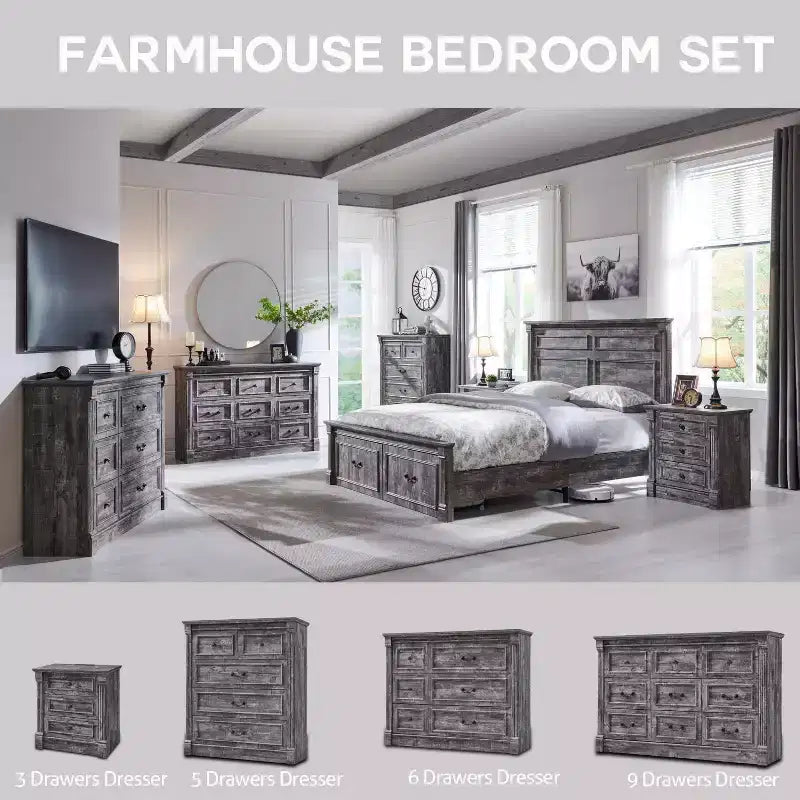 Commode de ferme 61 avec 8 tiroirs, rangement en bois rustique avec colonne romaine pour chambre à coucher