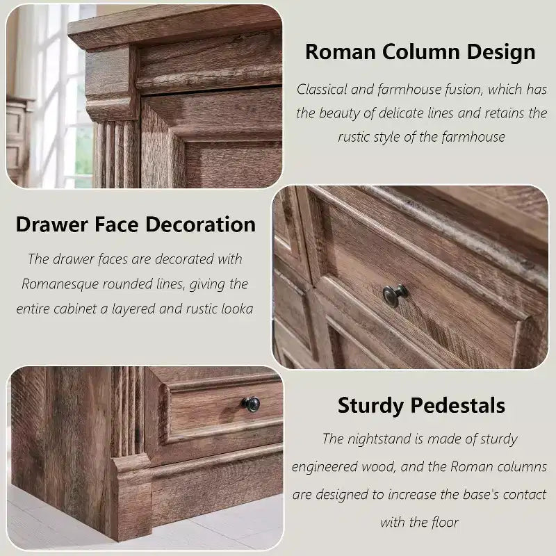 Commode de ferme 61 avec 8 tiroirs, rangement en bois rustique avec colonne romaine pour chambre à coucher