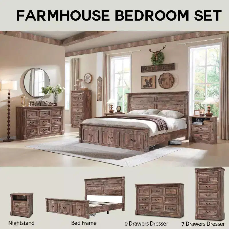 Commode de ferme 61 avec 8 tiroirs, rangement en bois rustique avec colonne romaine pour chambre à coucher