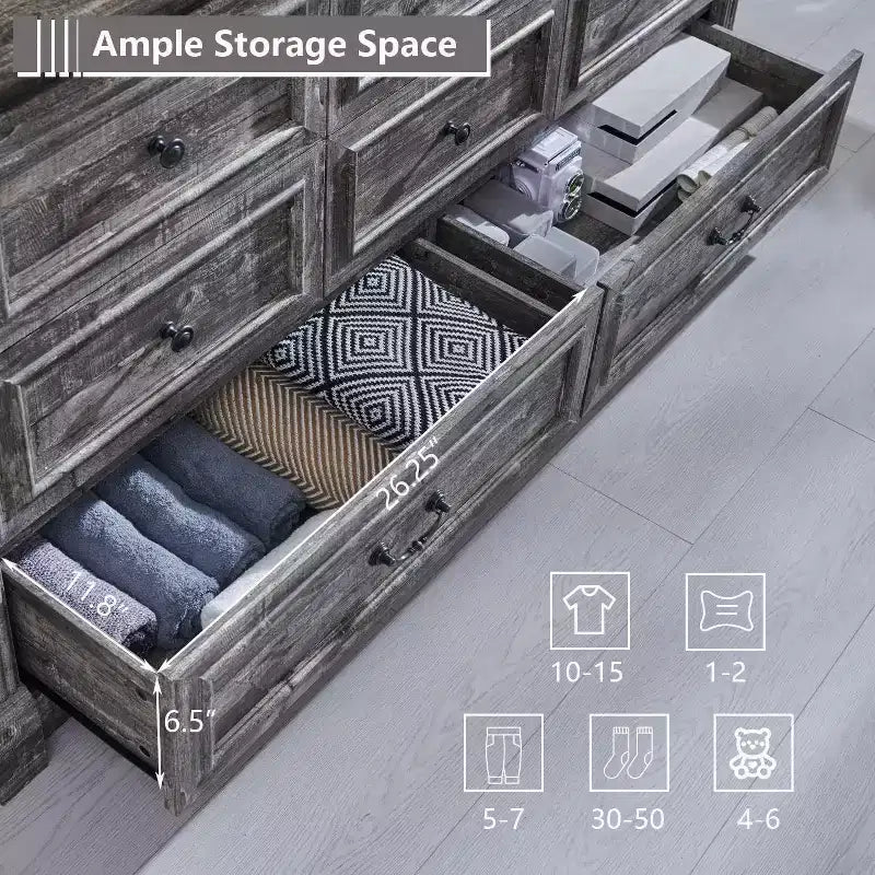 Commode de ferme 61 avec 8 tiroirs, rangement en bois rustique avec colonne romaine pour chambre à coucher