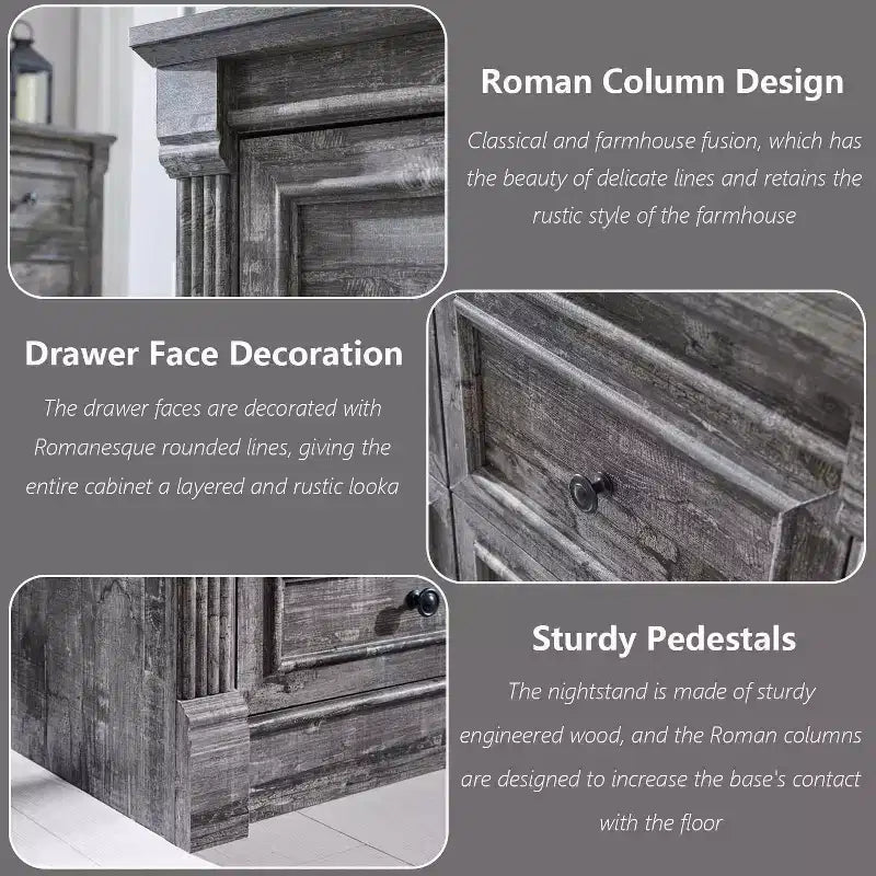 Commode de ferme 61 avec 8 tiroirs, rangement en bois rustique avec colonne romaine pour chambre à coucher