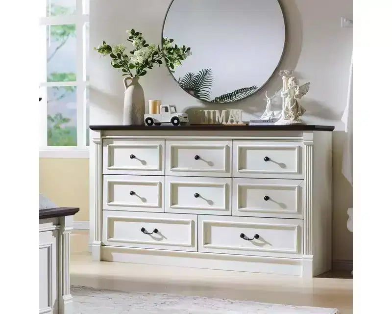 Commode de ferme 61 avec 8 tiroirs, rangement en bois rustique avec colonne romaine pour chambre à coucher