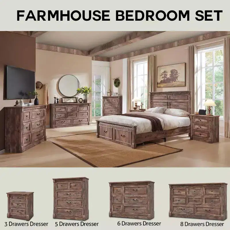 46 Commode rustique de ferme avec 5 tiroirs, armoire de rangement en bois rustique avec colonne romaine pour chambre à coucher