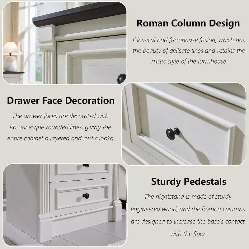 46 Commode rustique de ferme avec 5 tiroirs, armoire de rangement en bois rustique avec colonne romaine pour chambre à coucher