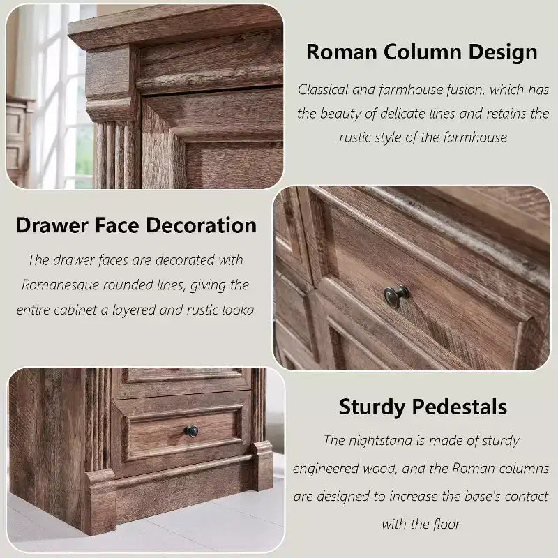 46 Commode rustique de ferme avec 5 tiroirs, armoire de rangement en bois rustique avec colonne romaine pour chambre à coucher