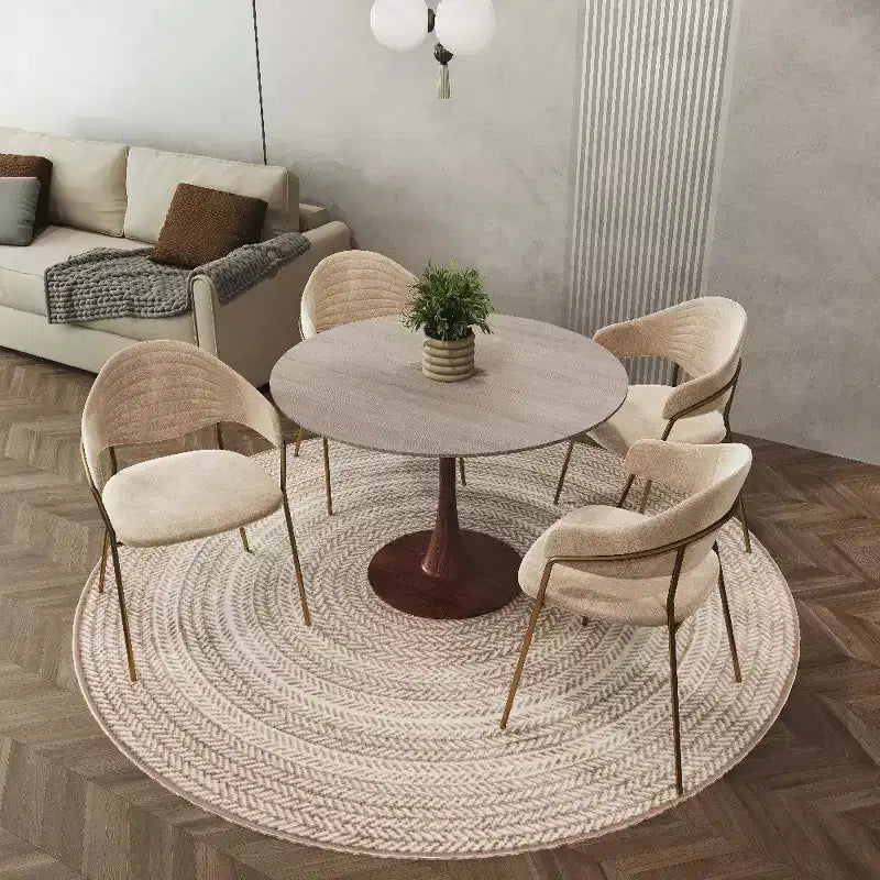 Table à manger ronde 35" avec plateau en pierre frittée et piètement en noyer pour cuisine et salle à manger modernes