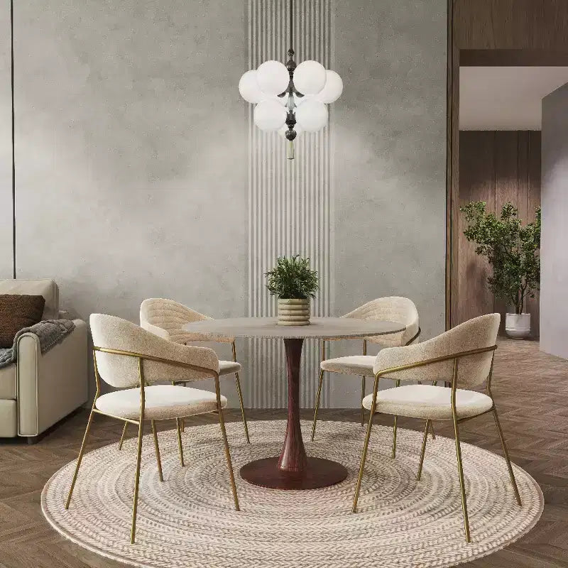 Table à manger ronde 35" avec plateau en pierre frittée et piètement en noyer pour cuisine et salle à manger modernes