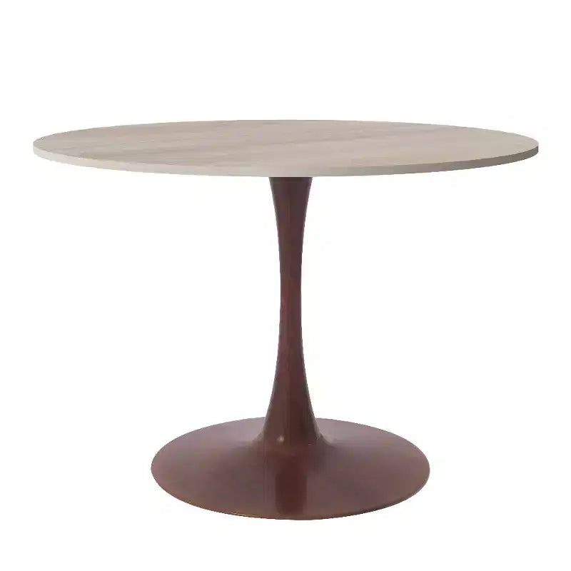 Table à manger ronde 35" avec plateau en pierre frittée et piètement en noyer pour cuisine et salle à manger modernes