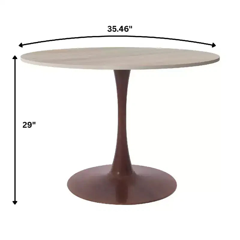 Table à manger ronde 35" avec plateau en pierre frittée et piètement en noyer pour cuisine et salle à manger modernes