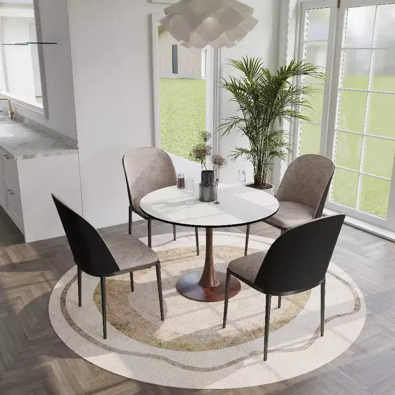 Table à manger ronde 35" avec plateau en pierre frittée et piètement en noyer pour cuisine et salle à manger modernes