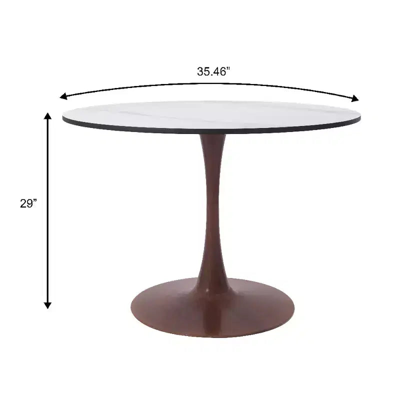Table à manger ronde 35" avec plateau en pierre frittée et piètement en noyer pour cuisine et salle à manger modernes