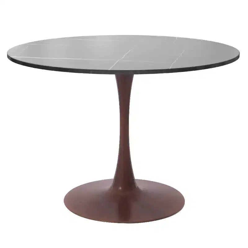 Table à manger ronde 35" avec plateau en pierre frittée et piètement en noyer pour cuisine et salle à manger modernes