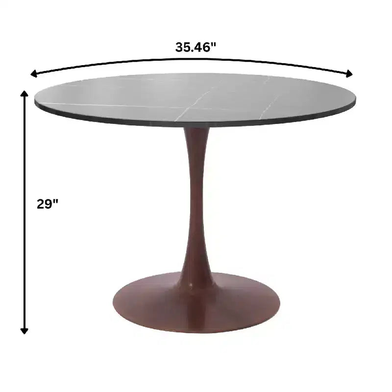Table à manger ronde 35" avec plateau en pierre frittée et piètement en noyer pour cuisine et salle à manger modernes