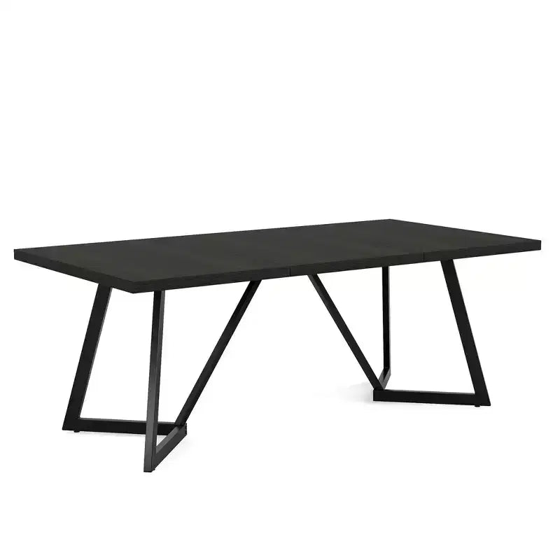 Table de salle à manger moderne de 70,96 pouces, plateau en MDF noir grain de bois marron, pieds en fer forgé.