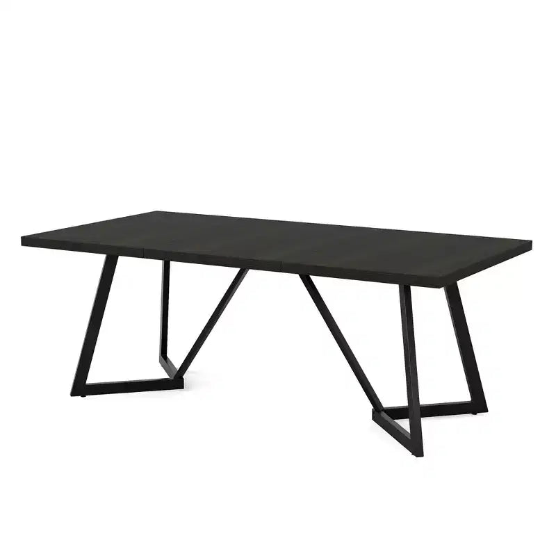 Table de salle à manger moderne de 70,96 pouces, plateau en MDF noir grain de bois marron, pieds en fer forgé.