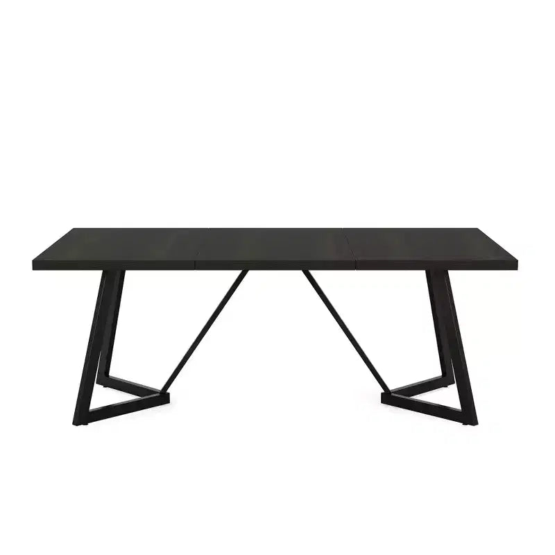 Table de salle à manger moderne de 70,96 pouces, plateau en MDF noir grain de bois marron, pieds en fer forgé.