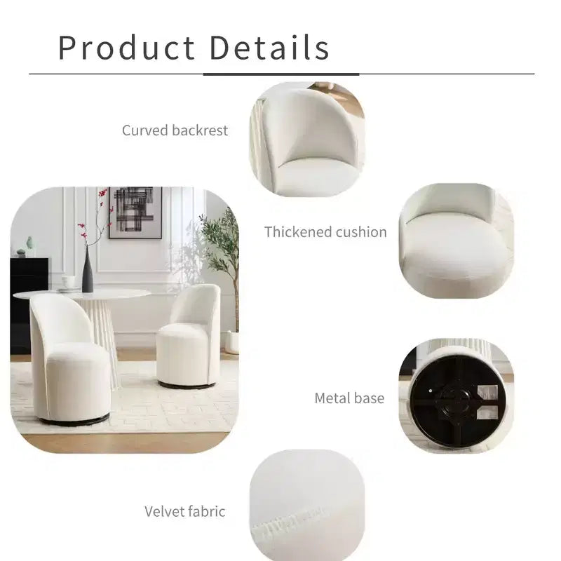 Chaises de salle à manger modernes pivotantes à 360°, chaises de cuisine confortables en velours avec coussins épais, chaise d'appoint de coiffeuse rembourrée pour chambre à coucher