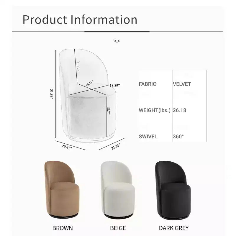 Chaises de salle à manger modernes pivotantes à 360°, chaises de cuisine confortables en velours avec coussins épais, chaise d'appoint de coiffeuse rembourrée pour chambre à coucher