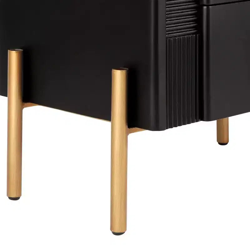 Table de chevet moderne minimaliste avec 2 tiroirs de rangement, poignées et pieds en métal doré, design texturé unique