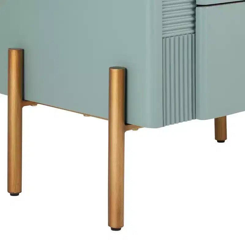 Table de chevet moderne minimaliste avec 2 tiroirs de rangement, poignées et pieds en métal doré, design texturé unique