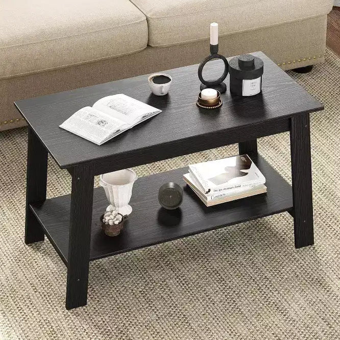 31,5 Table basse industrielle moderne avec rangement à 2 niveaux, table rectangulaire compacte en MDF et panneaux de particules pour salon et bureau