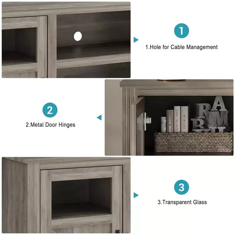 Meuble TV de style ferme pour téléviseur jusqu'à 65 pouces, meuble TV haut de 34,4 pouces avec rangement et éclairage LED