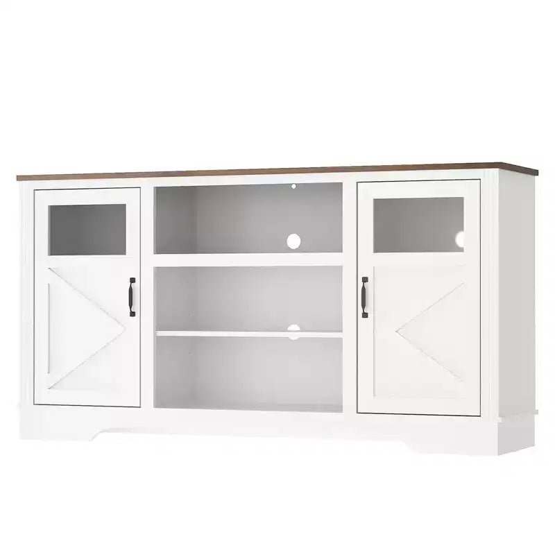 Meuble TV de style ferme pour téléviseur jusqu'à 65 pouces, meuble TV haut de 34,4 pouces avec rangement et éclairage LED