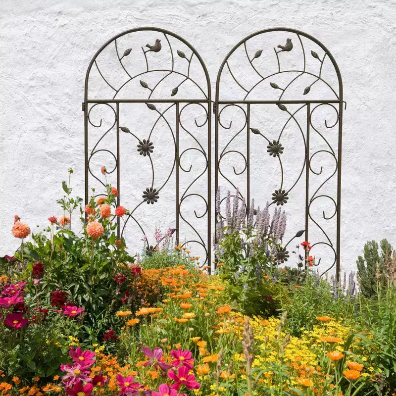 Lot de 4 treillis de jardin en métal de 220 x 50 cm – Antirouille, marron, pour plantes grimpantes et fleurs d'extérieur