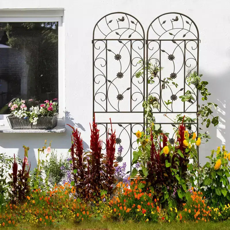 Lot de 4 treillis de jardin en métal de 220 x 50 cm – Antirouille, marron, pour plantes grimpantes et fleurs d'extérieur