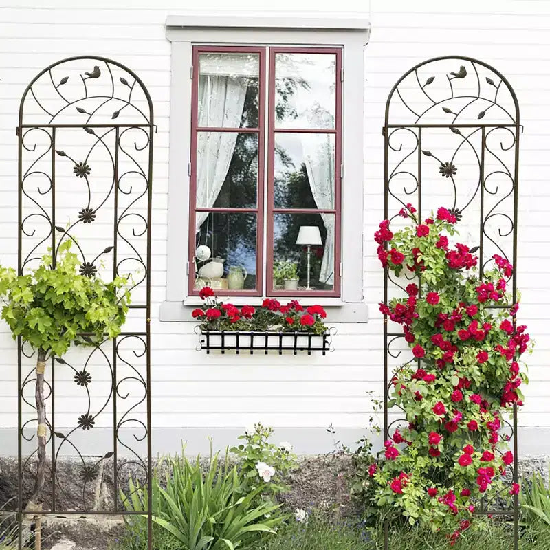Lot de 4 treillis de jardin en métal de 220 x 50 cm – Antirouille, marron, pour plantes grimpantes et fleurs d'extérieur