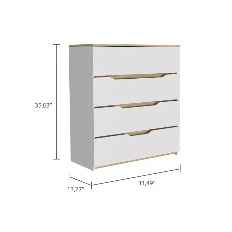 Commode 4 tiroirs Grand espace de rangement avec tiroirs spacieux, Bois manufacturé robuste, Plateau supérieur de qualité pour espaces de vie polyvalents