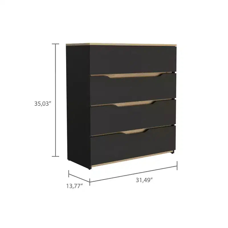 Commode 4 tiroirs Grand espace de rangement avec tiroirs spacieux, Bois manufacturé robuste, Plateau supérieur de qualité pour espaces de vie polyvalents