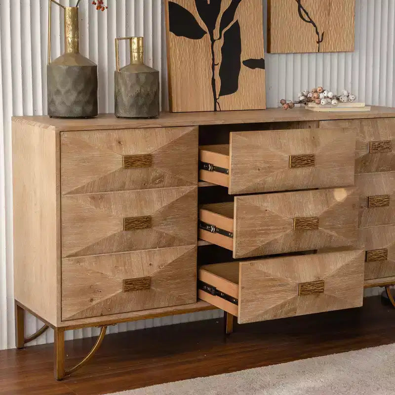 Commode et chiffonnier 6 tiroirs en bois clair Design moderne avec tiroirs coulissants fluides pour le rangement du salon/de la chambre/de l'entrée