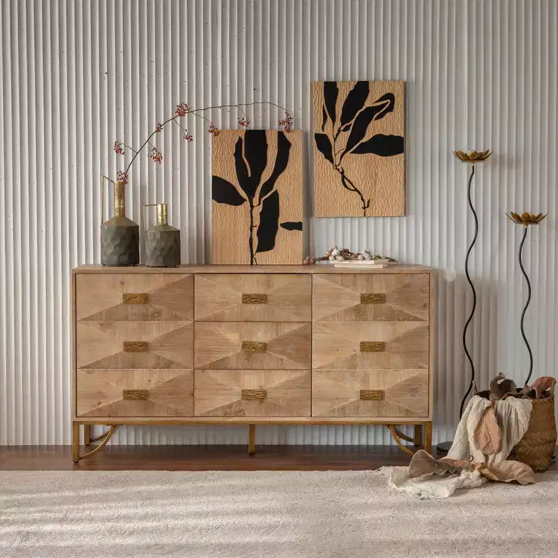 Commode et chiffonnier 6 tiroirs en bois clair Design moderne avec tiroirs coulissants fluides pour le rangement du salon/de la chambre/de l'entrée