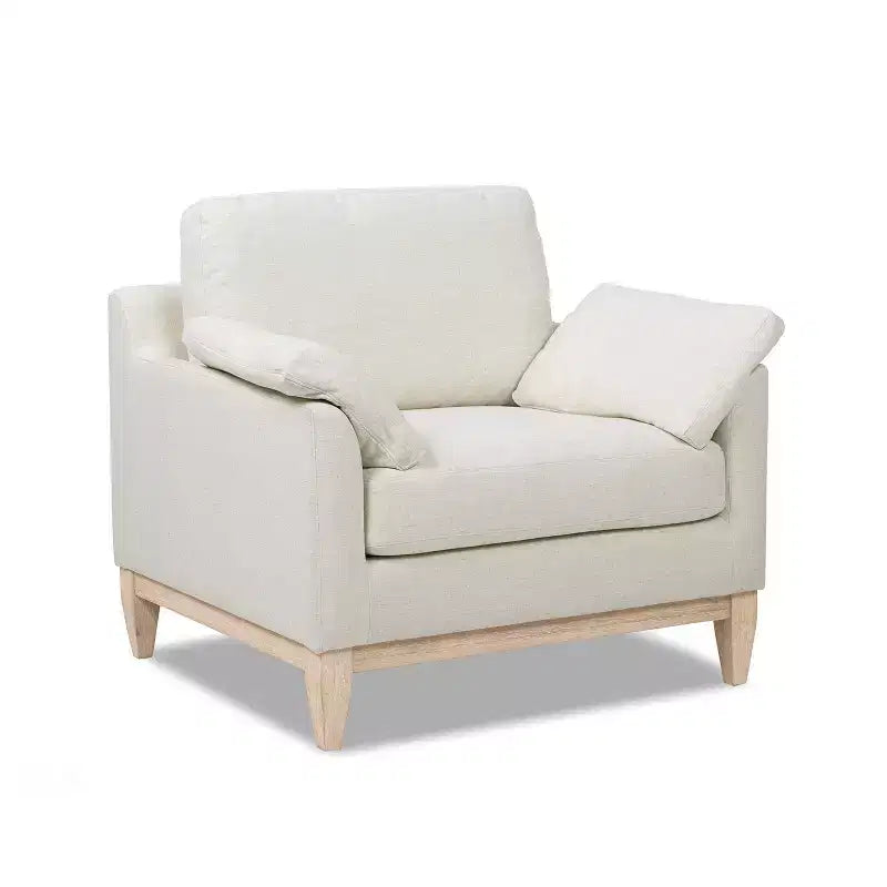 Fauteuil d'appoint large de 91 cm en lin blanc, style moderne de ferme