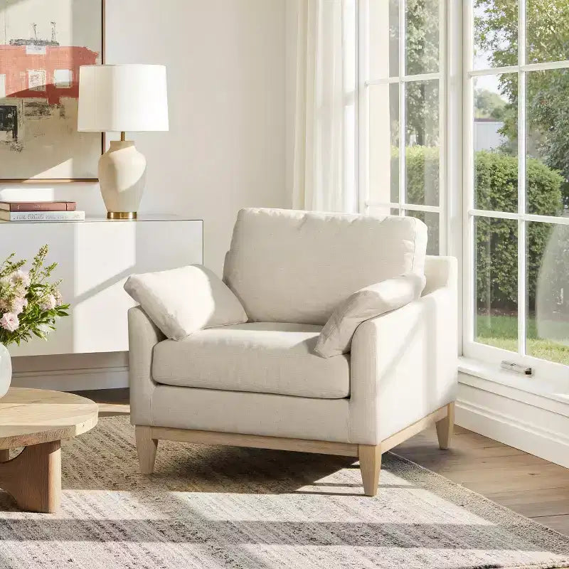 Fauteuil d'appoint large de 91 cm en lin blanc, style moderne de ferme
