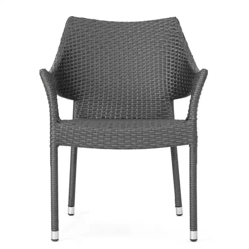 Fauteuil empilable en osier PE gris 1 pièce Résistant aux intempéries Gain de place pour patio