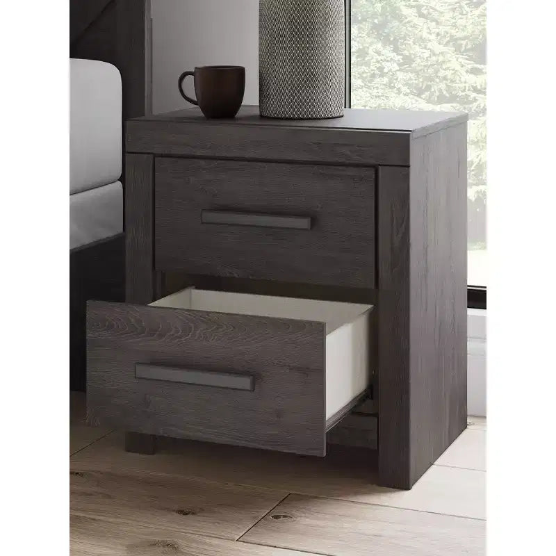 Table de chevet à 2 tiroirs coulissants fluides, anthracite