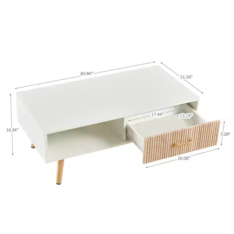 Table basse rectangulaire avec tiroir coulissant de rangement Blanc
