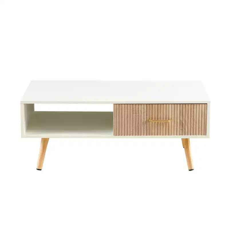 Table basse rectangulaire avec tiroir coulissant de rangement Blanc