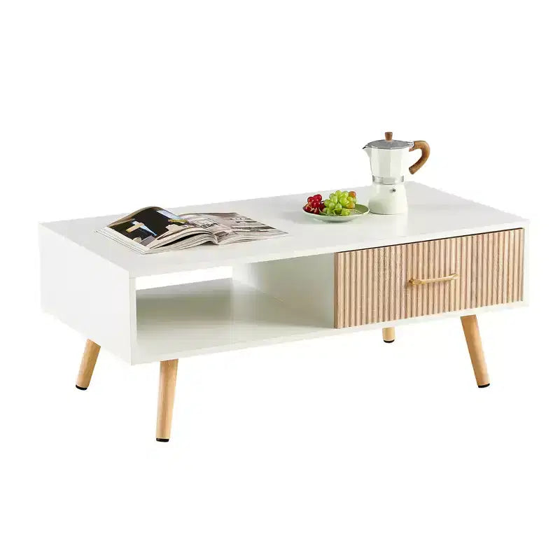 Table basse rectangulaire avec tiroir coulissant de rangement Blanc