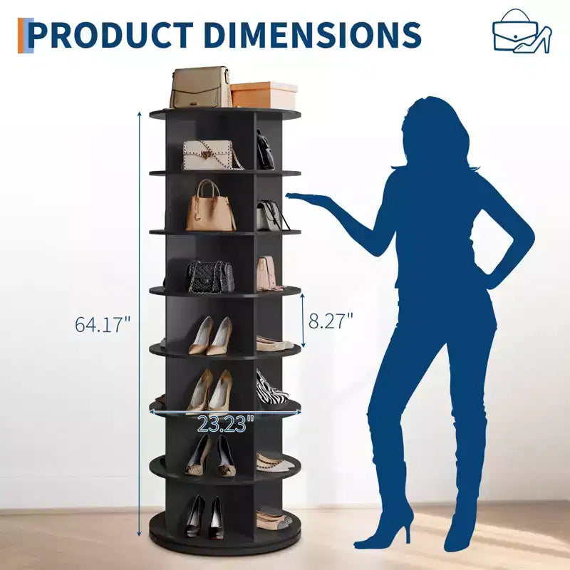 Tour à chaussures rotative à 7 niveaux, Organisateur de chaussures tournant autoportant, Présentoir à chaussures vertical rotatif à 360°, Étagère de rangement ronde pour chaussures